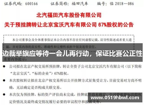 边裁举旗应等待一会儿再行动，保证比赛公正性